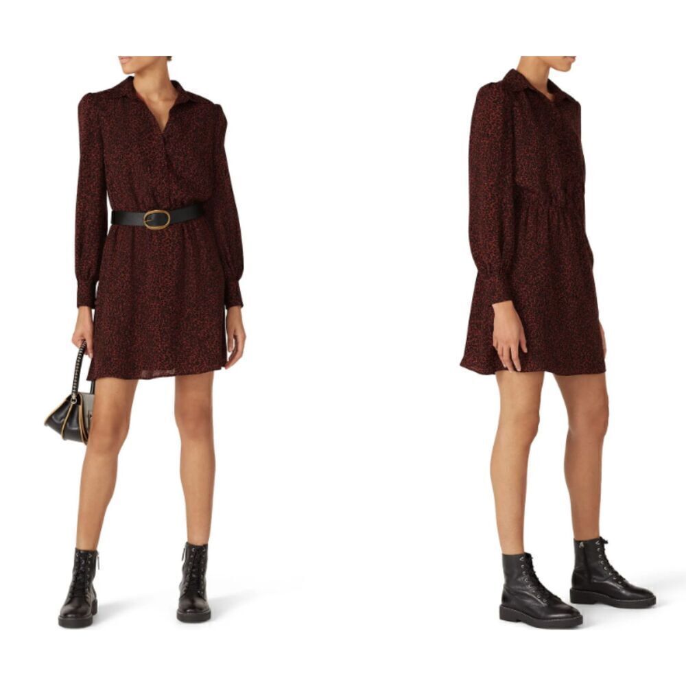 Cupcakes & Cashmere Sheryl Leopard Shirt Dress Elastic Waist Bronze Black Medium